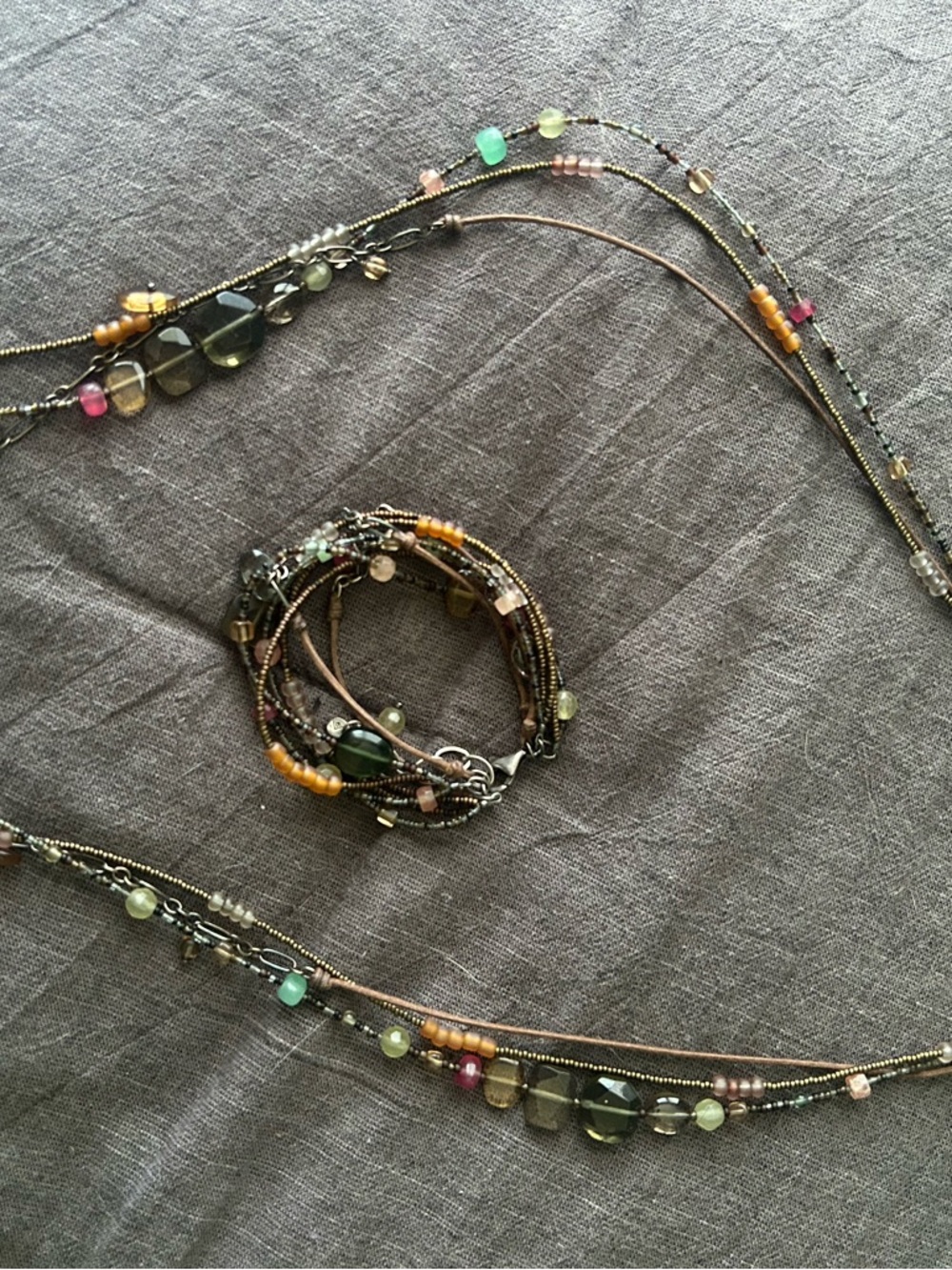 Multi-Color Beaded Layered Necklace & Wrap Bracelet Set
